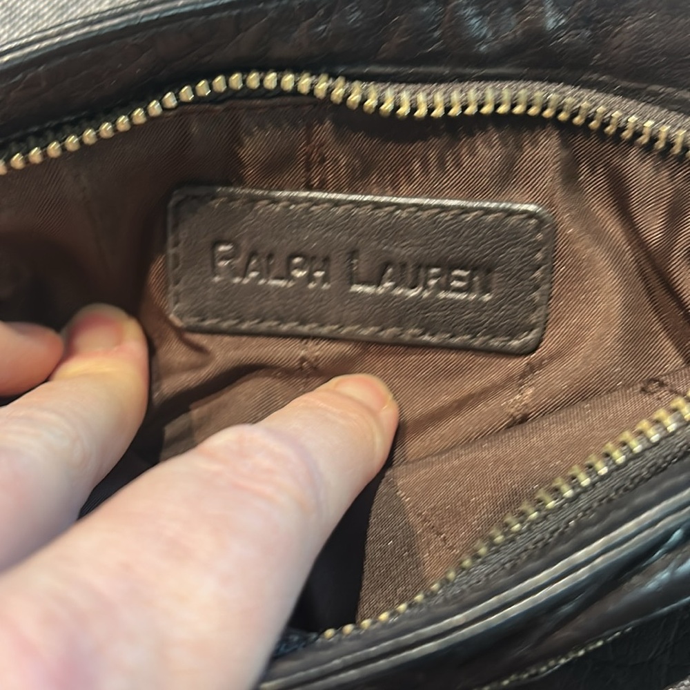 Ralph Lauren Brown Leather Crossbody Bag Small Zip Top Shoulder Purse - Picture 7 of 10